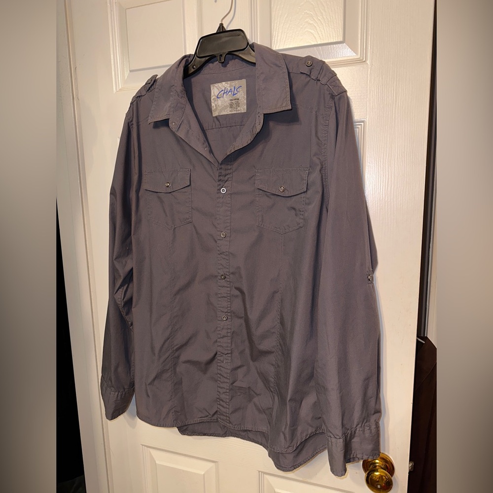 Mens Chals XXL Brown Button Up Long Sleeve Roll Tab Shirt Western Rocker Pockets